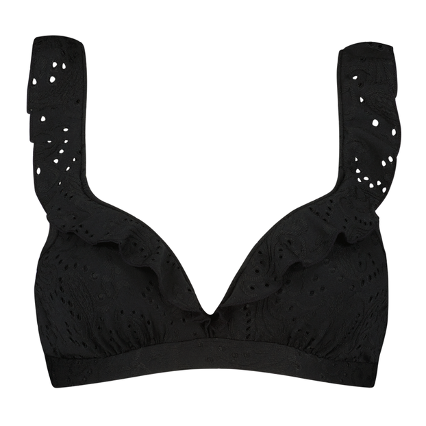 Beachlife Black Embroidery Plunge Bikinitop