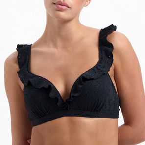 Black Embroidery Plunge Bikinitop