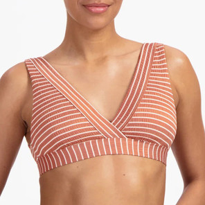 Caramel Stripe Plunge Bikinitop