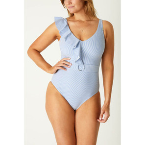 Annadiva Swim French Souvenir Ruched Ruffle Badpak Blue