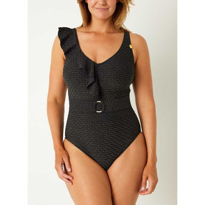 Annadiva Swim Indian Ocean Ruched Ruffle Badpak Black