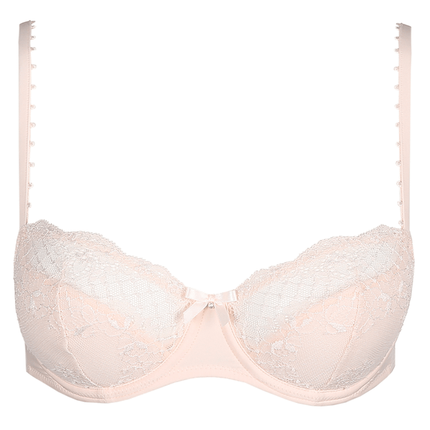 Luxe roze BH met broderieparels en leaverskant? Bestel nu de Pearl balconette BH van Marie Jo online bij Annadiva. Specialist in grote cupmaten. 