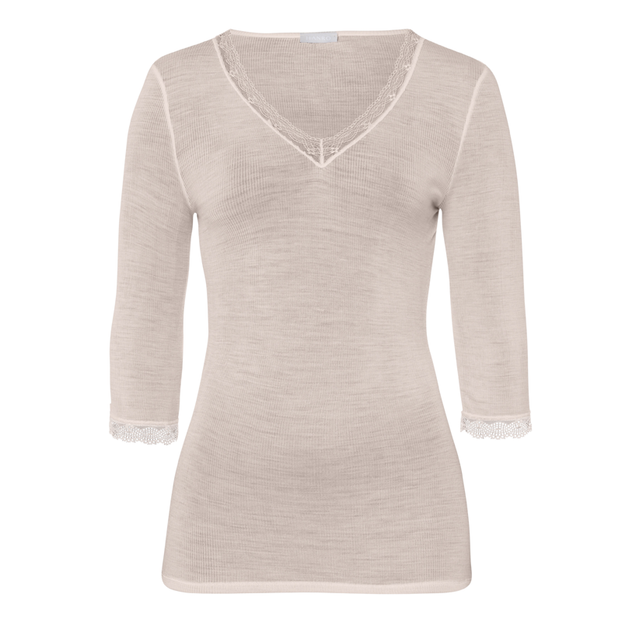Hanro Woolen Lace 3/4 Sleeve Shirt Vanilla