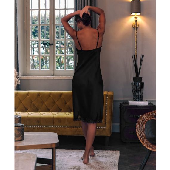 Satin Look Kimono Lang in Zwart